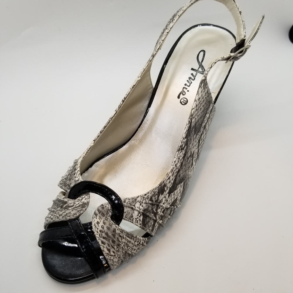 Annie  sling back heels snakeskin print  size  8 m